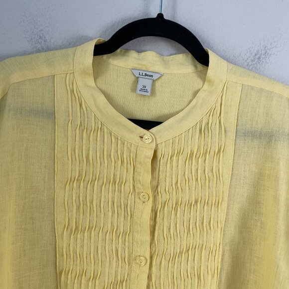 LL Bean Womens Plus 3X Yellow 100% Linen Pintuck Button Up Shirt Blouse Top - Picture 9 of 10
